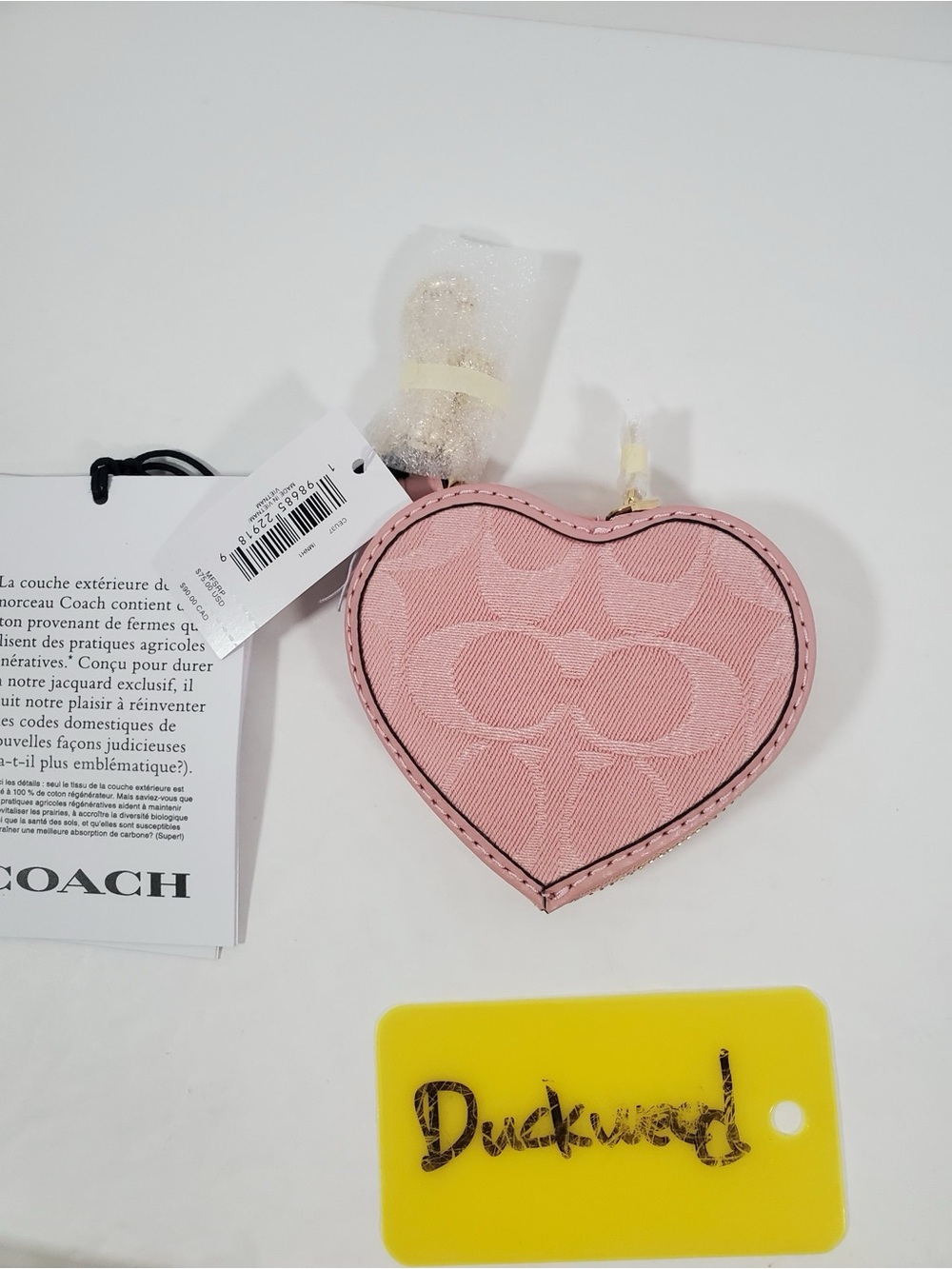 Coach Heart Bag Charm In Light Pink Signature Denim NWT